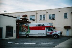 truck parked by warehouse