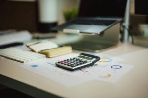 a calculator on a desk